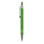 Stylo en aluminium avec finition soft-touch et 3 anneaux argentés couleur vert lime