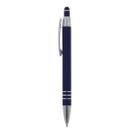 Stylo en aluminium avec finition soft-touch et 3 anneaux argentés couleur bleu foncé