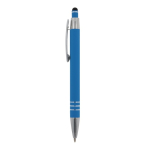 Stylo en aluminium avec finition soft-touch et 3 anneaux argentés couleur bleu ciel