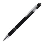Stylo en aluminium recyclé avec pointe tactile et encre bleue couleur noir troisième vue