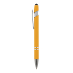 Stylo en aluminium recyclé avec pointe tactile et encre bleue couleur jaune