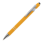 Stylo en aluminium recyclé avec pointe tactile et encre bleue couleur jaune troisième vue