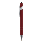 Stylo en aluminium recyclé avec pointe tactile et encre bleue couleur rouge foncé