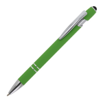 Stylo en aluminium recyclé avec pointe tactile et encre bleue couleur vert lime troisième vue