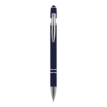 Stylo en aluminium recyclé avec pointe tactile et encre bleue couleur bleu foncé deuxième vue