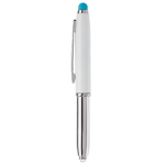 Stylo avec pointeur en différentes couleurs et lampe couleur bleu ciel