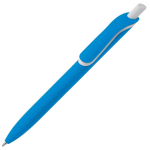 Stylo en plastique recyclé de couleurs avec bouton blanc couleur bleu