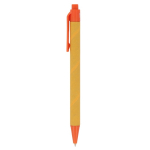 Stylo en plastique recyclé monocolore à encre bleue couleur orange troisième vue
