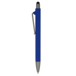 Stylo en plastique recyclé de plusieurs couleurs avec pointeur noir couleur bleu troisième vue