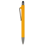 Stylo en plastique recyclé de plusieurs couleurs avec pointeur noir couleur jaune troisième vue