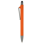 Stylo en plastique recyclé de plusieurs couleurs avec pointeur noir couleur orange troisième vue