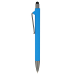 Stylo en plastique recyclé de plusieurs couleurs avec pointeur noir couleur bleu ciel troisième vue