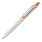 Stylo en plastique blanc avec bouton en couleurs vives fabrication UE couleur orange troisième vue