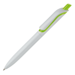 Stylo en plastique blanc avec bouton en couleurs vives fabrication UE couleur vert clair troisième vue
