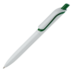 Stylo en plastique blanc avec bouton en couleurs vives fabrication UE couleur vert foncé troisième vue