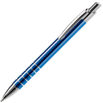 Stylo en aluminium avec finition mate et 5 anneaux argentés couleur bleu troisième vue