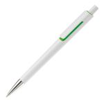 Stylo en plastique blanc avec détails subtils en couleur couleur vert troisième vue