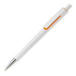 Stylo en plastique blanc avec détails subtils en couleur couleur orange troisième vue