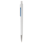 Stylo en plastique blanc avec détails subtils en couleur couleur bleu foncé