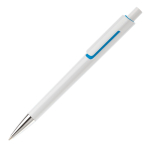 Stylo en plastique blanc avec détails subtils en couleur couleur bleu ciel troisième vue