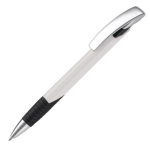 Stylo personnalisable avec prise texturée et bouton en métal couleur blanc