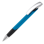 Stylo personnalisable avec prise texturée et bouton en métal couleur bleu ciel