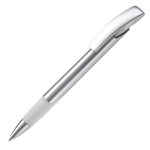 Stylo publicitaire avec logo en métal avec corps texturé couleur blanc