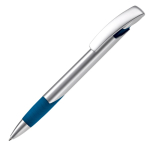 Stylo publicitaire avec logo en métal avec corps texturé couleur bleu foncé