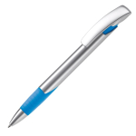 Stylo publicitaire avec logo en métal avec corps texturé couleur bleu ciel
