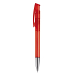 Stylo en plastique transparent coloré avec pointe métallisée couleur rouge transparent