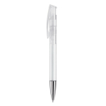 Stylo en plastique transparent coloré avec pointe métallisée couleur blanc transparent