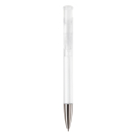 Stylo en plastique transparent coloré avec pointe métallisée couleur blanc transparent deuxième vue