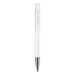 Stylo en plastique transparent coloré avec pointe métallisée couleur blanc transparent quatrière vue