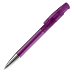 Stylo en plastique transparent coloré avec pointe métallisée couleur violet transparent troisième vue