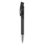 Stylo en plastique transparent coloré avec pointe métallisée couleur noir transparent