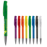 Stylo en plastique transparent coloré avec pointe métallisée