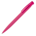 Stylo en plastique de couleurs avec finition soft-touch couleur rose troisième vue