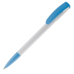 Stylo en plastique avec pointe et clip colorés fabriqué dans l'UE couleur bleu ciel troisième vue