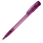 Stylo en plastique transparent coloré avec clip incurvé couleur mauve troisième vue