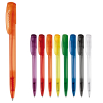 Stylo en plastique transparent coloré avec clip incurvé