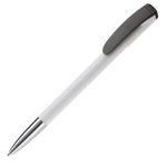 Stylo en plastique avec clip coloré et pointe métallisée couleur blanc/noir