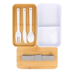 Double boîte à lunch plastique recyclé et bambou à fermeture élastique couleur blanc deuxième vue