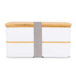 Double boîte à lunch plastique recyclé et bambou à fermeture élastique couleur blanc quatrière vue