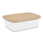 Boîte à lunch rectangulaire classique en verre avec couvercle bambou couleur transparent