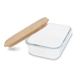 Boîte à lunch rectangulaire classique en verre avec couvercle bambou couleur transparent troisième vue