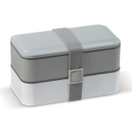 Boîte à lunch style Bento à double étage avec plusieurs compartiments couleur blanc/gris