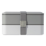 Boîte à lunch style Bento à double étage avec plusieurs compartiments couleur blanc/gris quatrière vue