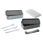 Boîte à lunch style Bento à double étage avec plusieurs compartiments couleur blanc/gris sixième vue