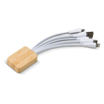 Socle en bambou personnalisable avec 6 câbles de charge différents couleur blanc
