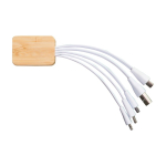 Socle en bambou personnalisable avec 6 câbles de charge différents couleur blanc deuxième vue